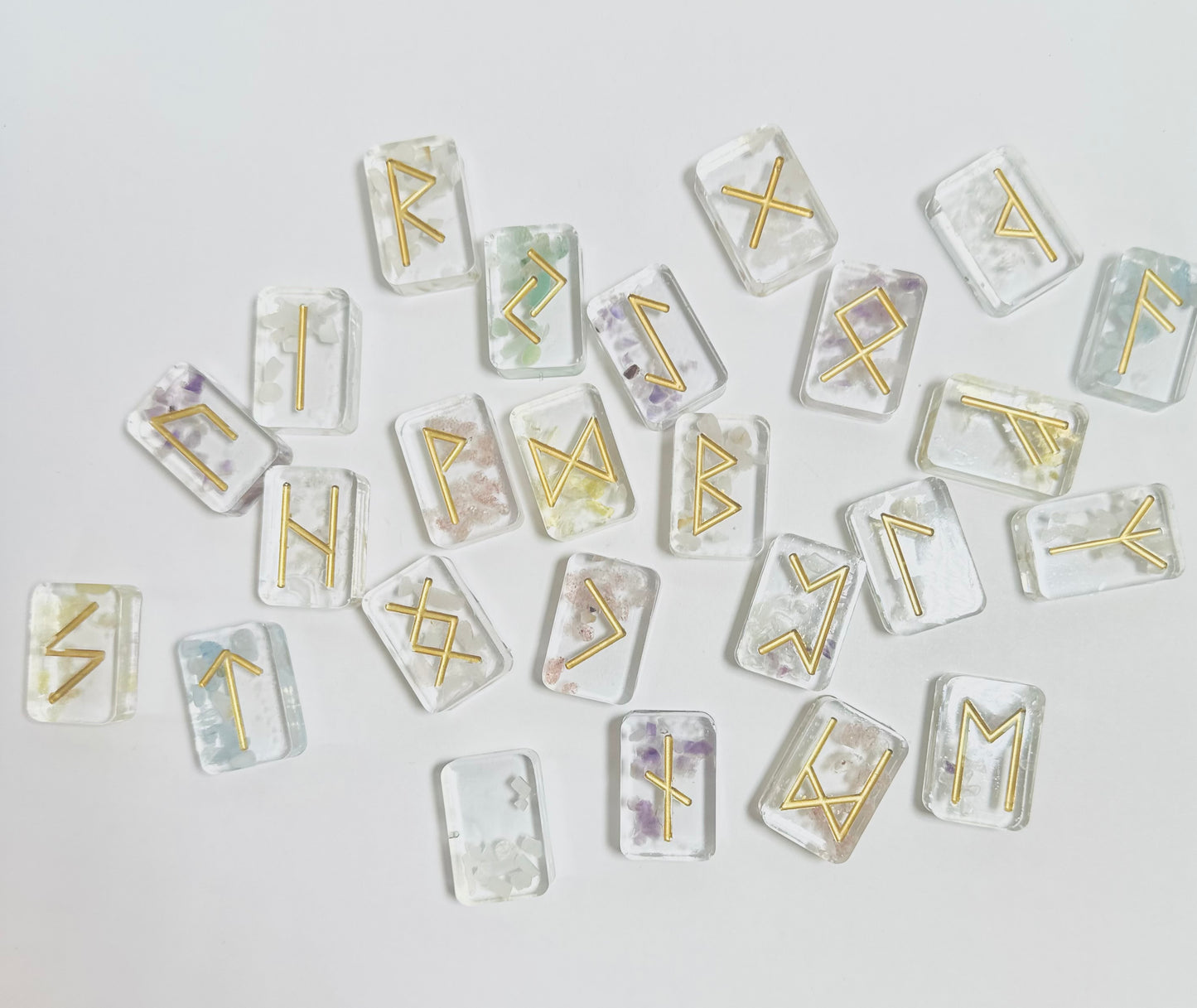 Crystal embedded custom resin runes