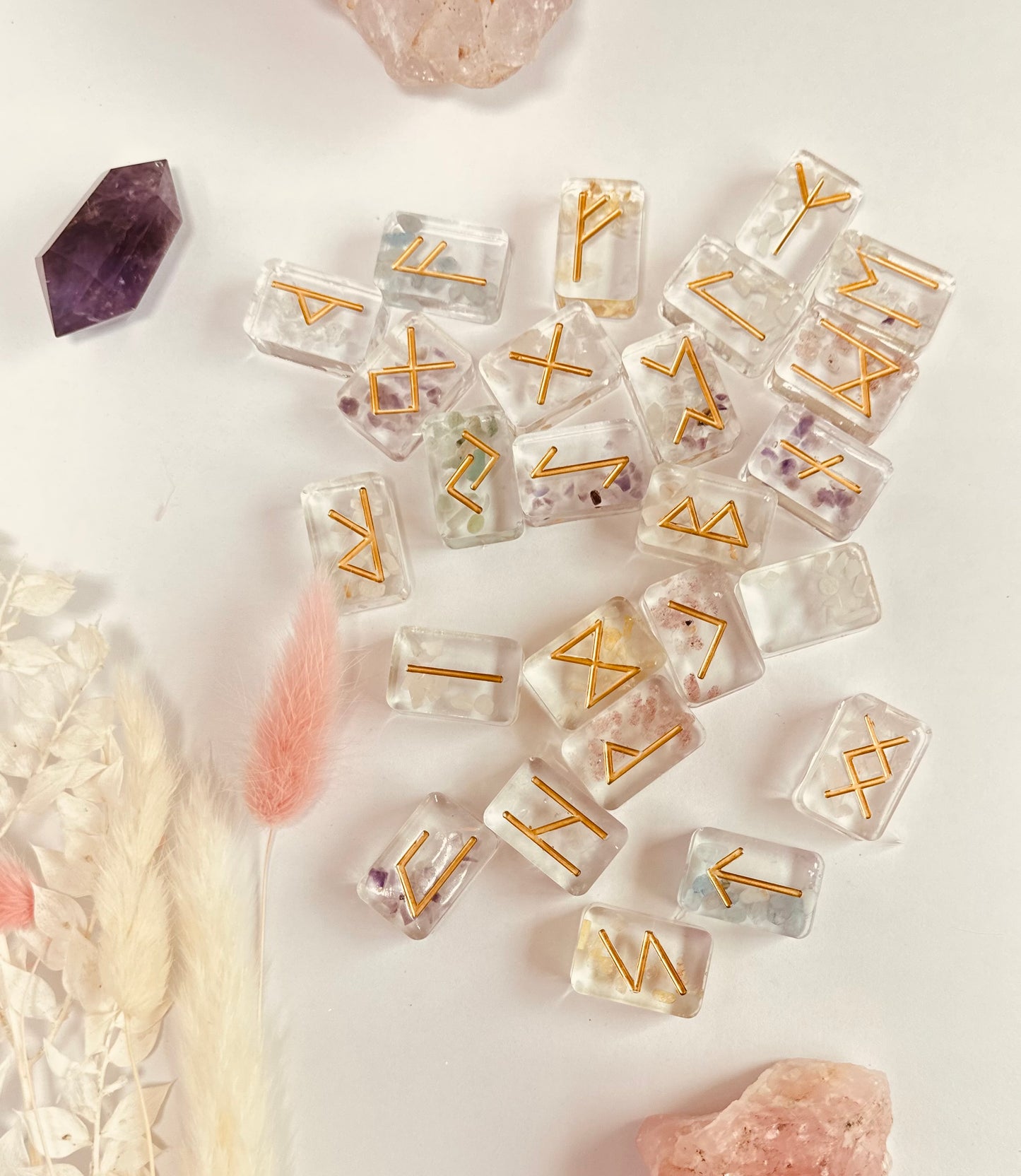 Crystal embedded custom resin runes
