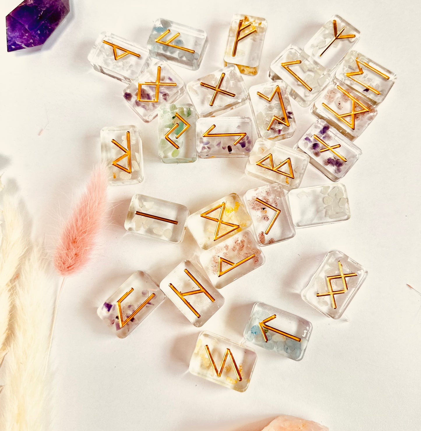 Crystal embedded custom resin runes
