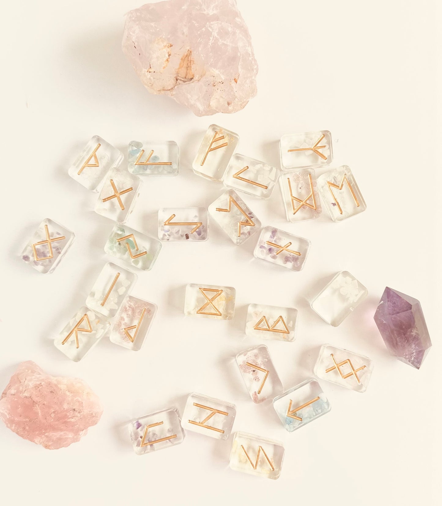 Crystal embedded custom resin runes