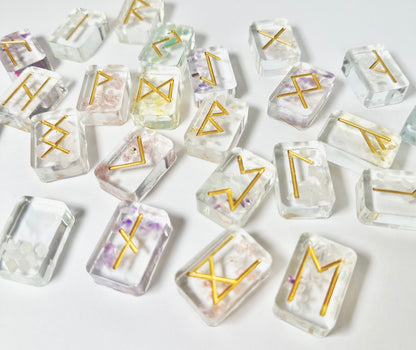 Crystal embedded custom resin runes