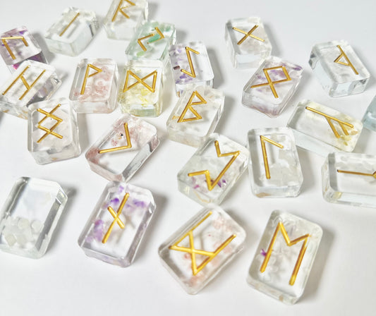 Crystal embedded custom resin runes