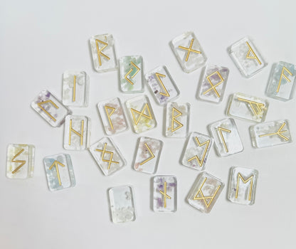 Crystal embedded custom resin runes